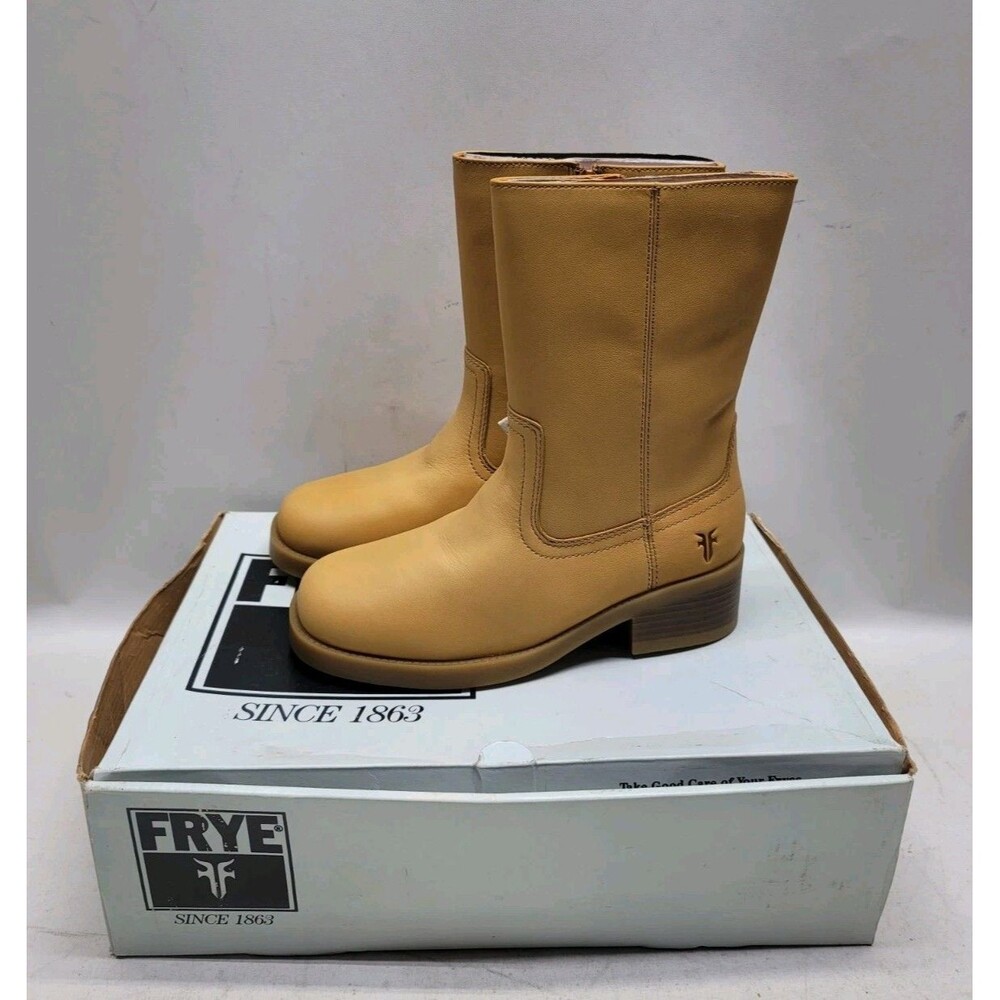 Frye Lil Campus Zip Up Boots Banana Leather Kids Youth 4 M Mid Calf 97100 New